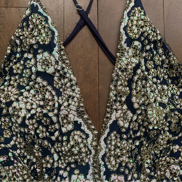 Luxxel Backless Sequin Mini Dress | Blue and Gold  | Size M - Picture 11 of 14